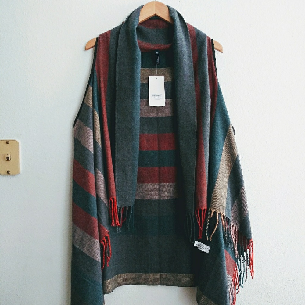 multi color stripped poncho